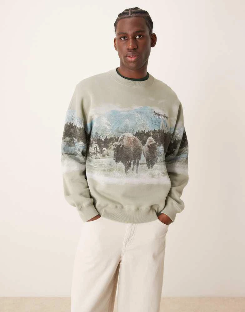 Abercrombie & Fitch Abercrombie & Fitch National Parks Yellowstone print sweatshirt in light green 1