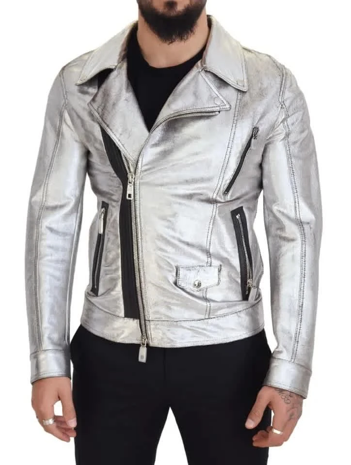 Dolce 
Gabbana Leather Biker Coat Lambskin Men
s Jacket (Pre-Owned)