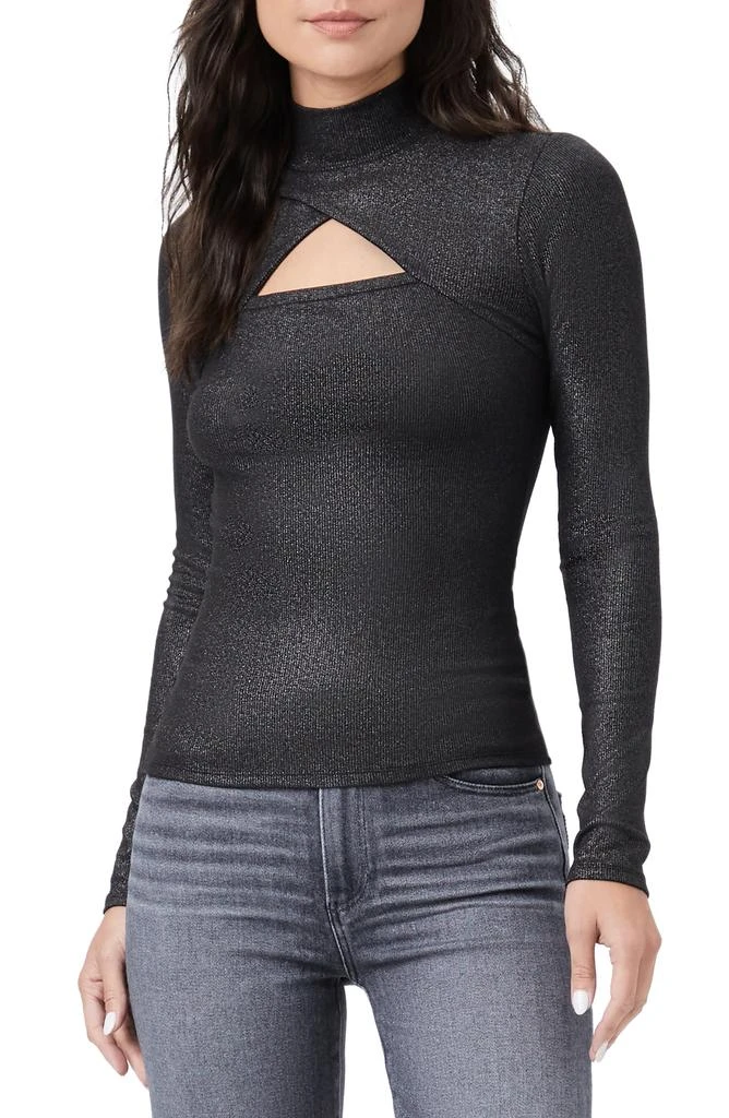 Paige Sonata Cutout Mock Neck Metallic Top 1