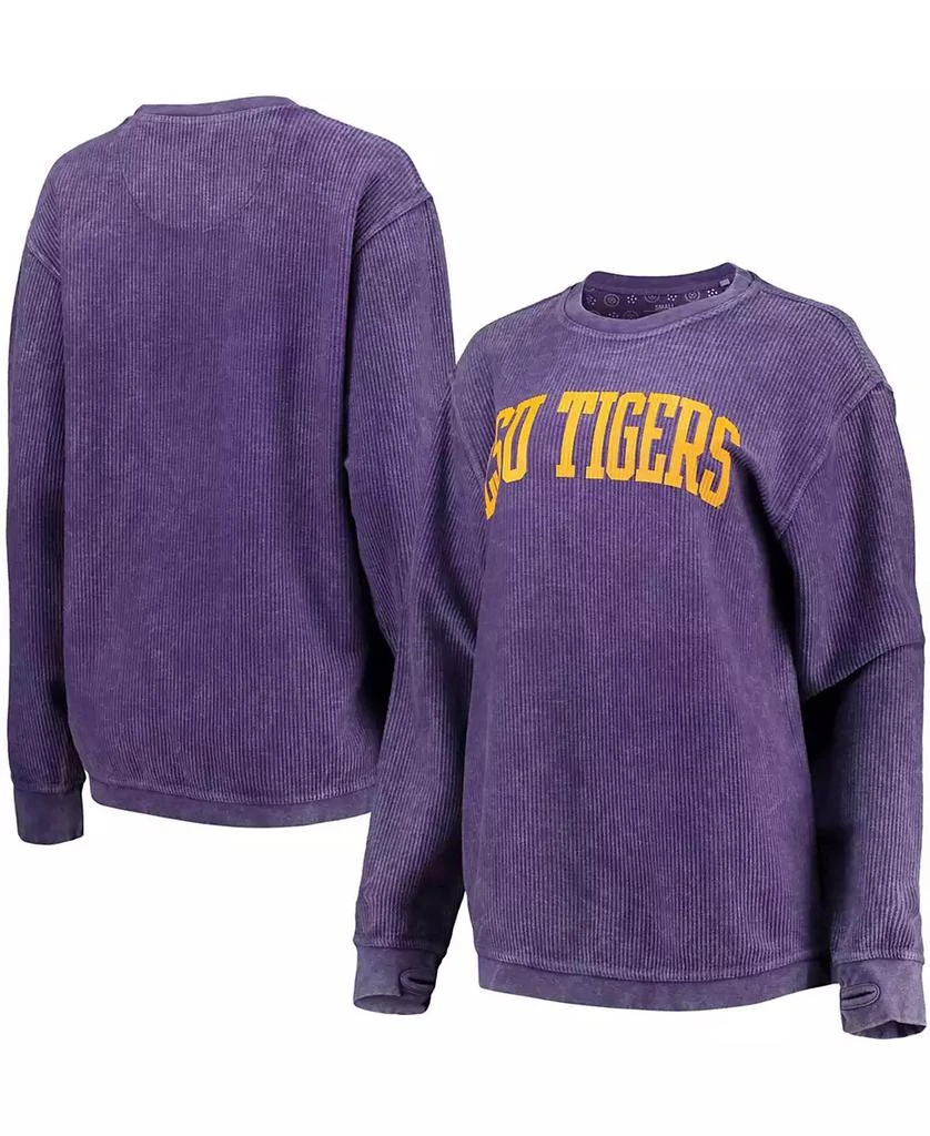 Pressbox Women's Purple LSU Tigers Comfy Cord Vintage-Like Wash Basic Arch Pullover Sweatshirt 1