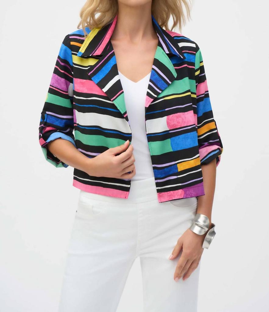 JOSEPH RIBKOFF Joseph Ribkoff - Striped Short Sleeve Boxy Blazer