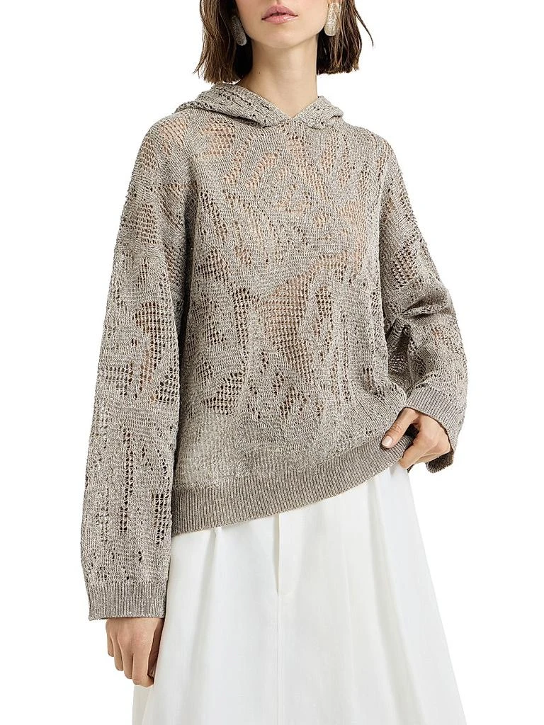 Brunello Cucinelli Dazzling Water Lillies Hooded Sweater in Linen and Cotton 2