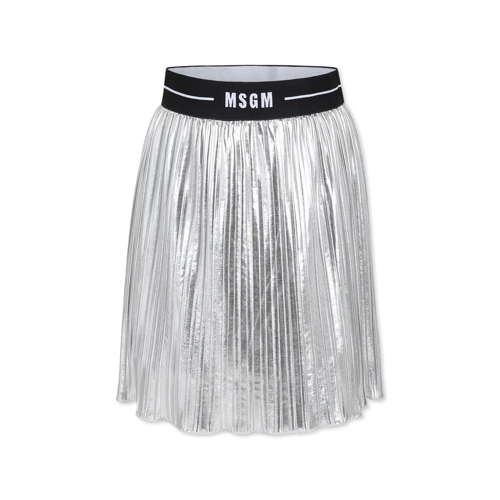 MSGM Silver Skirt For Girl With Logo 1