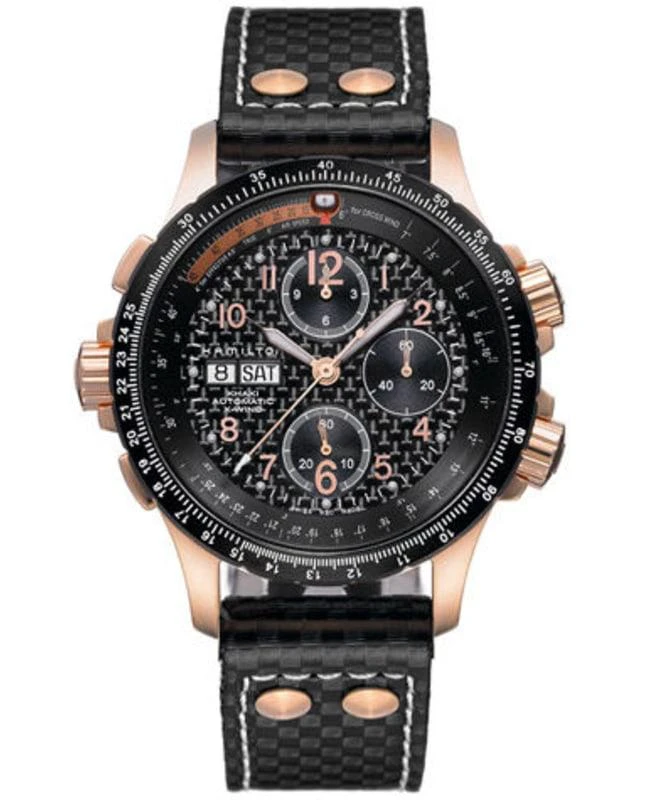 Hamilton Hamilton Khaki Aviation X-Wind Auto Chrono Black Dial Leather Strap Men's Watch H77696793 1