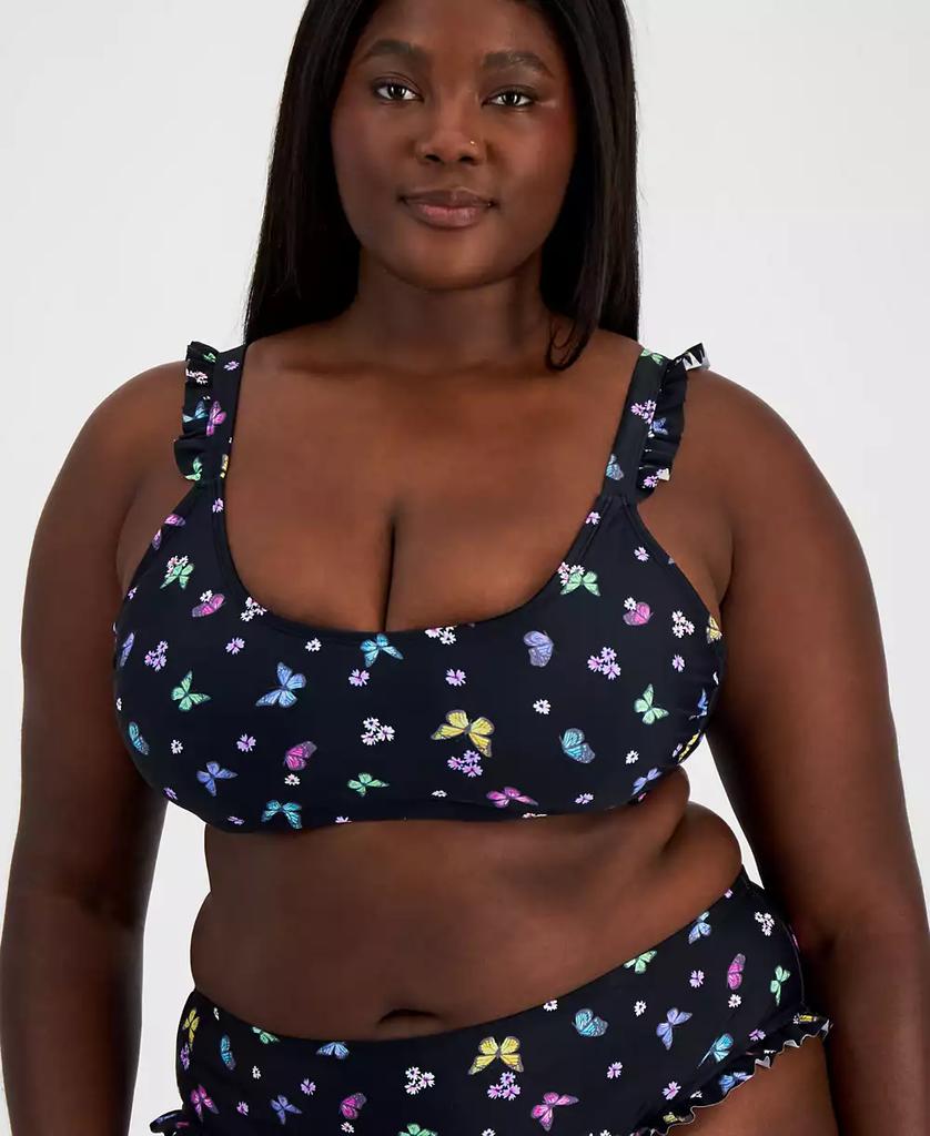 California Waves Salt + Cove Plus Size Butterfly-Print Ruffled Bikini Top, Created for Macy's