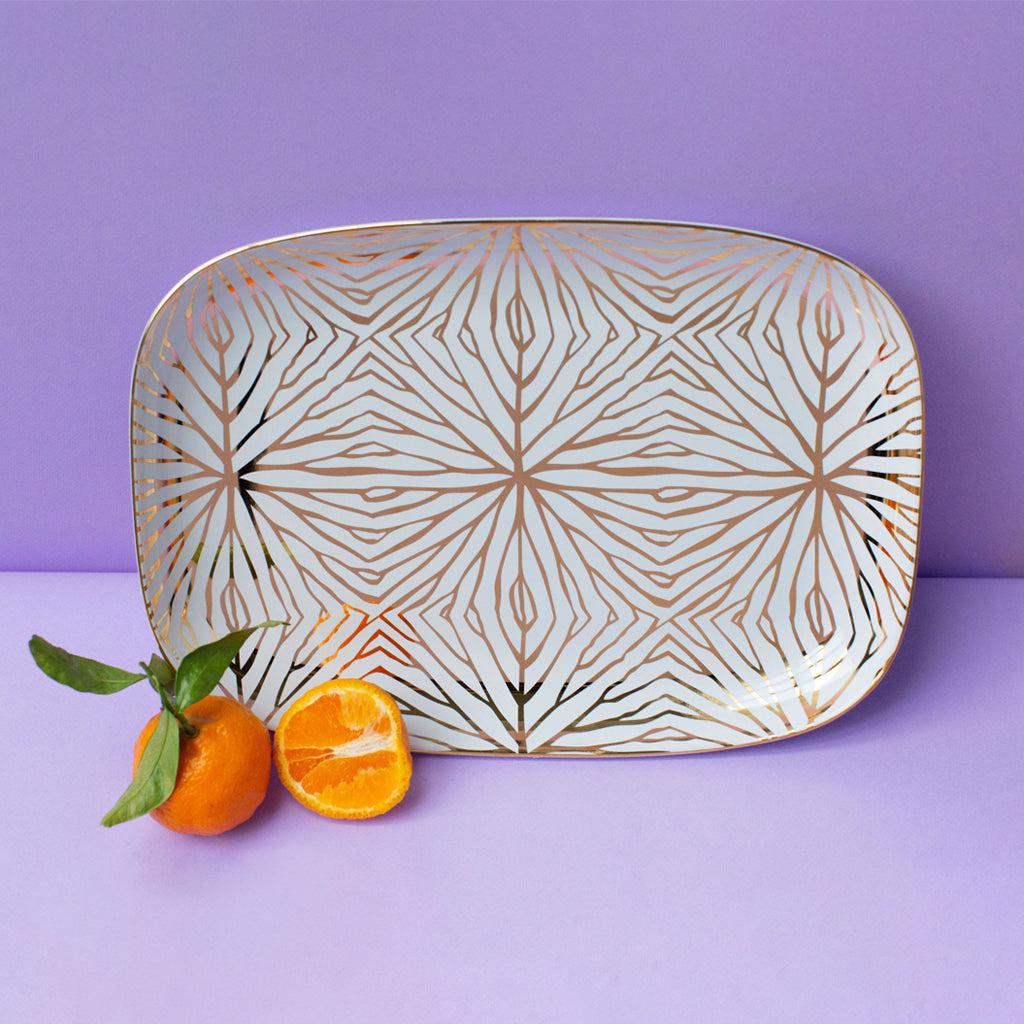 ANNA New York Talianna Lilypad Serving Platter, White w/Gold