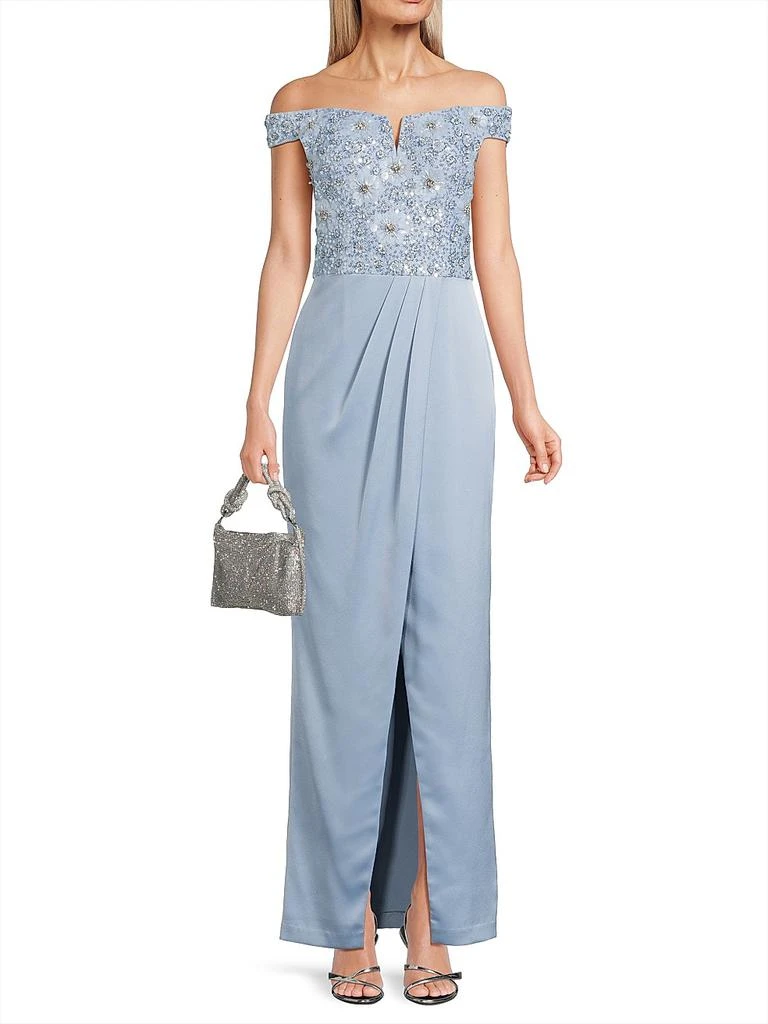 Aidan Mattox Beaded Off-the-Shoulder Column Gown 2