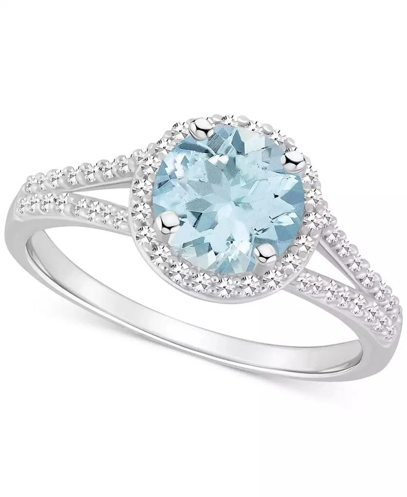 Macy's Aquamarine (1-1/4 ct. t.w.) & Diamond (1/4 ct. t.w.) Halo Split Shank Ring in Sterling Silver 1