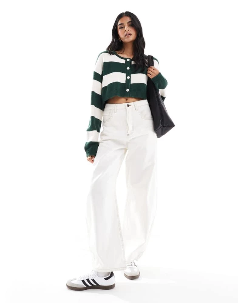 PacSun Pacsun olive boxy cropped striped cardigan in off-white and green 3