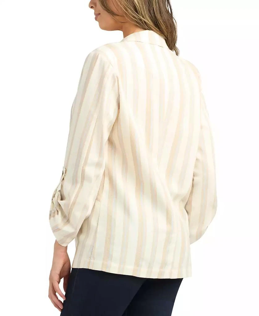 BCX Juniors' Cotton Striped Roll-Tab Kiss-Front Blazer 2