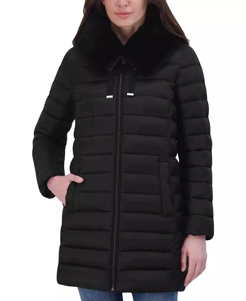Tahari Women's Faux-Fur-Trim Hooded Packable Shine Puffer Coat 4