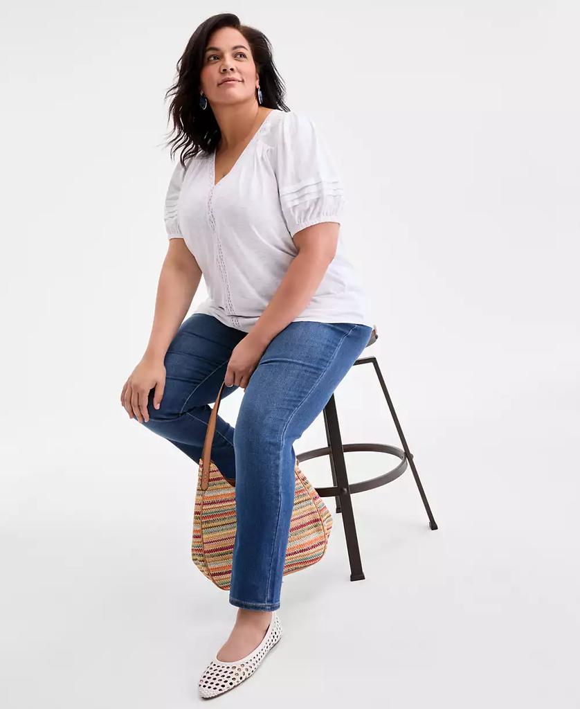Style & Co Plus Size V-Neck Short-Sleeve Contrast-Trim Top, Exclusively at Macy's