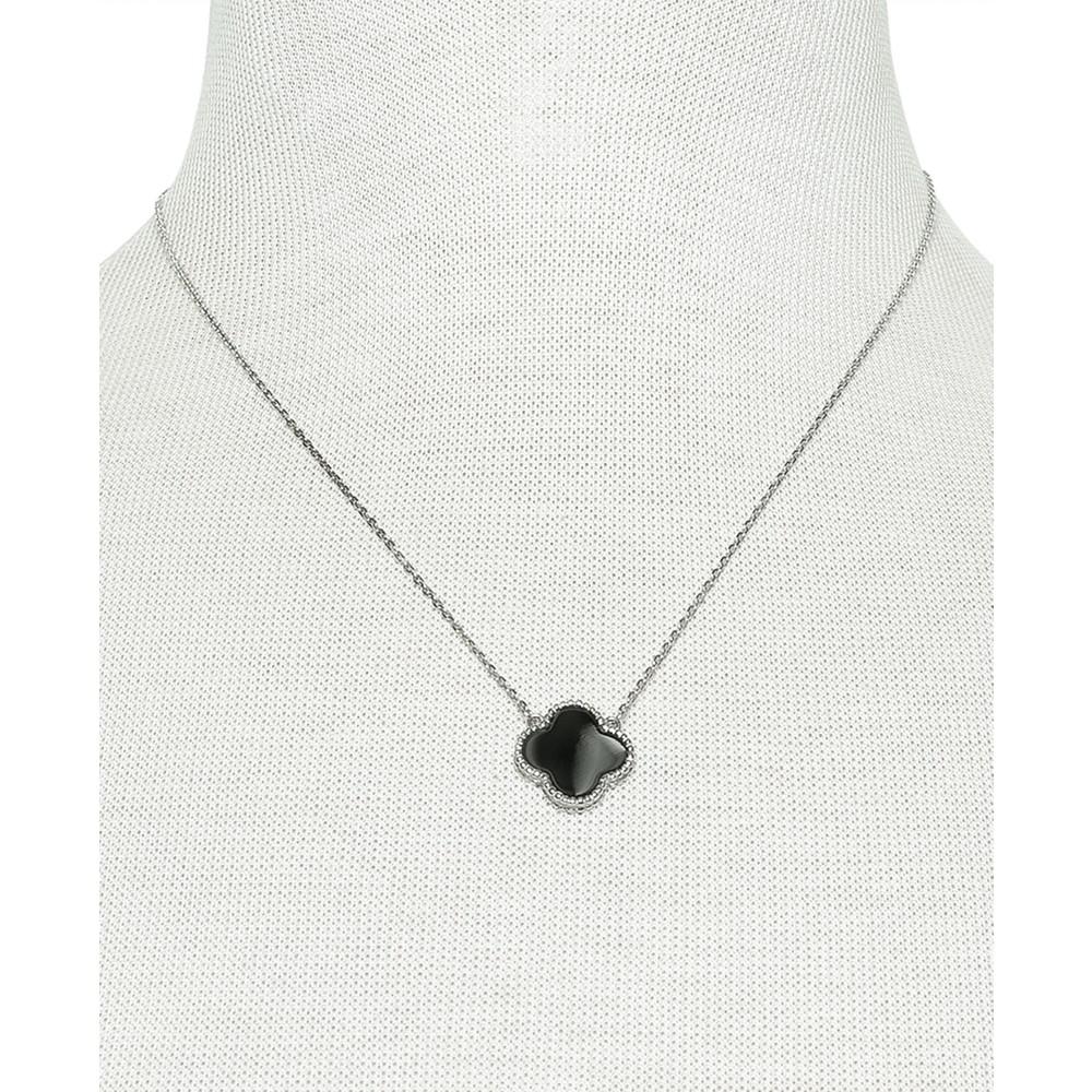 Belle de Mer Mother-of-Pearl Clover Pendant Necklace in Sterling Silver, 16" + 2" extender (Also in Onyx), Created for Macy's