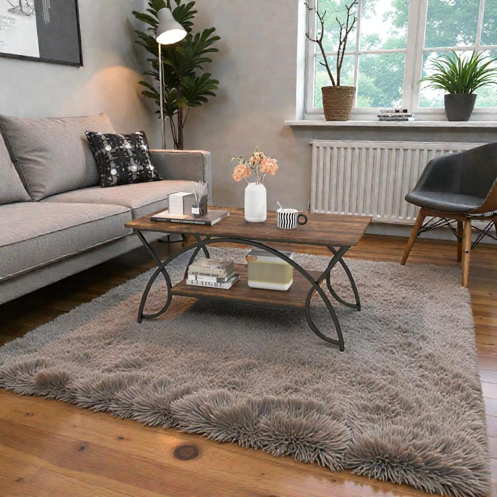 Hivvago 2-Level Coffee Table with Imitation Marble Finish and Sturdy Metal Structure