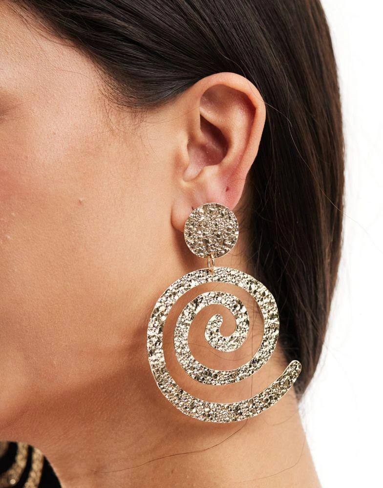 ASOS ASOS DESIGN drop earrings with hammered swirl design in gold tone 3