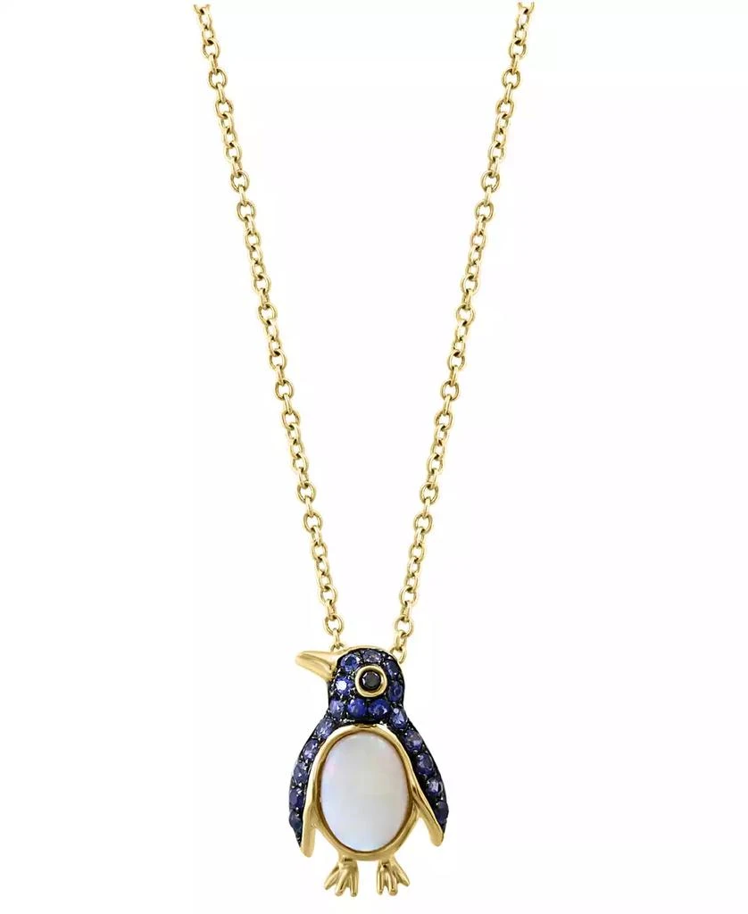 Effy EFFY® Sapphire (1/3 ct. t.w), Opal (1/2 ct. t.w.) 
Black Diamond Accent Penguin 18" Pendant Necklace in 14k Gold
