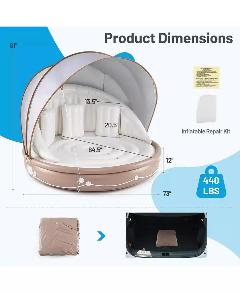 Mecale Inflatable Canopy Island Tanning Pool Lounger Float with Retractable Canopy 3