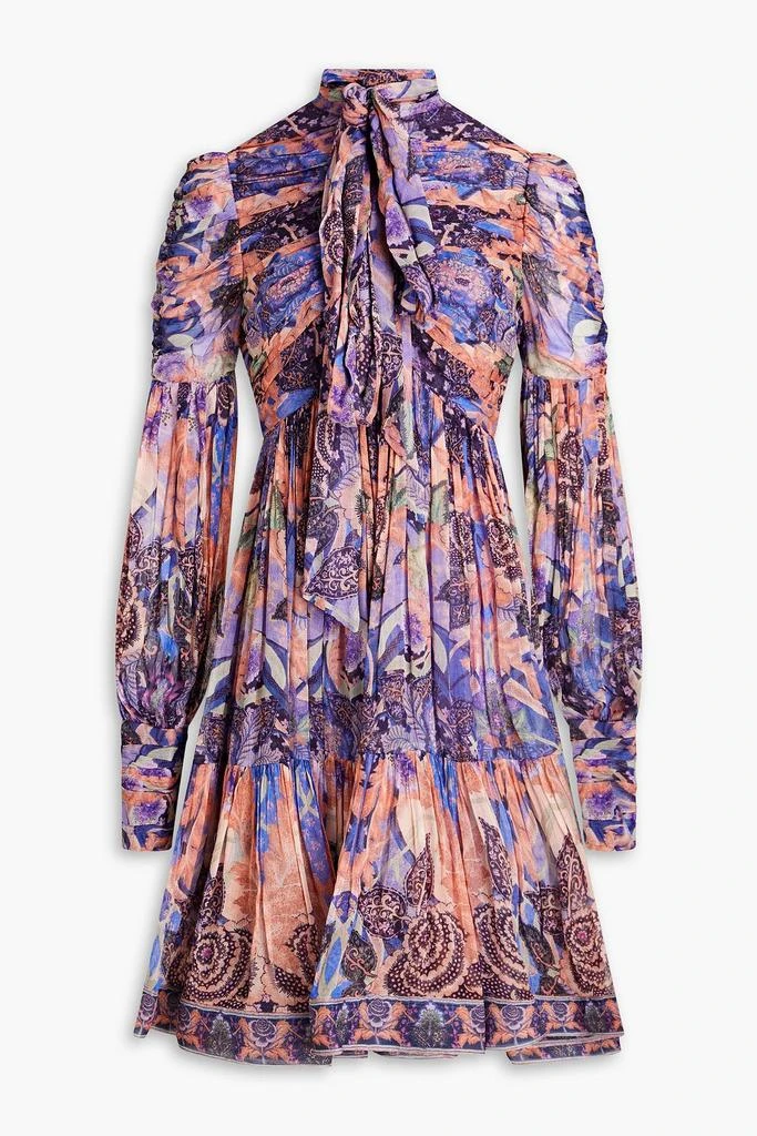 Zimmermann Pussy-bow ruched printed georgette mini dress 1