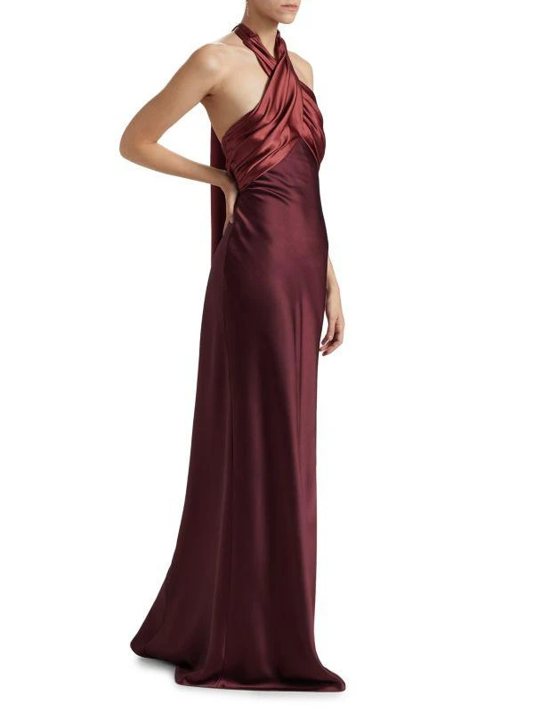 Amsale Halterneck Satin-Trimmed Gown 3