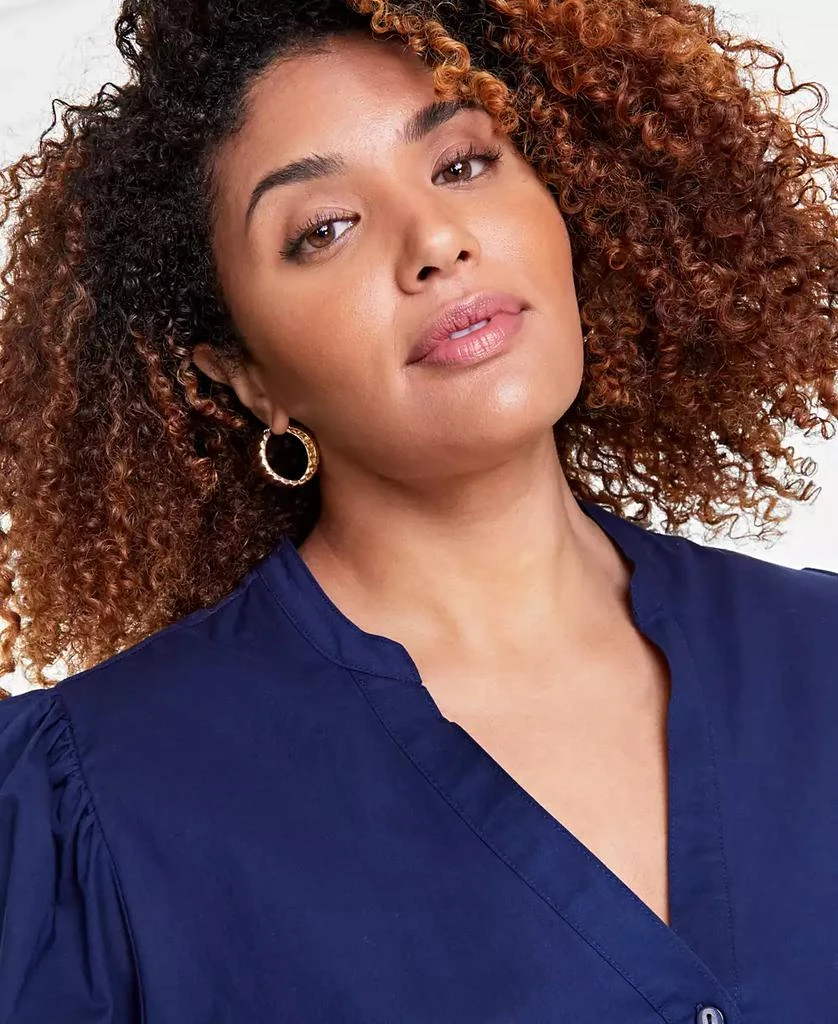 On 34th Trendy Plus Cotton Tie-Front 3/4-Sleeve Shirtdress, Exclusively at Macy's 3