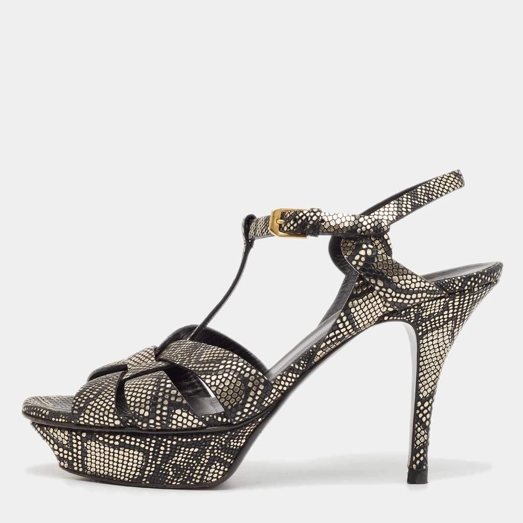 Yves Saint Laurent Saint Laurent Black/Gold Textured Leather Tribute Sandals Size 39.5 1