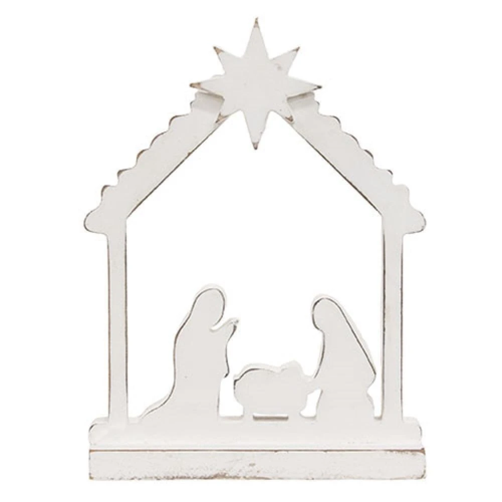 Hivvago Distressed White Wood Nativity Silhouette Block 1