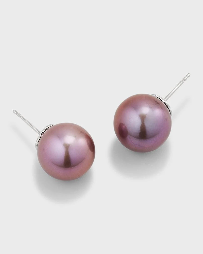 BELPEARL 18K White Gold 13mm Kasumiga Purple Pearl Earrings 1