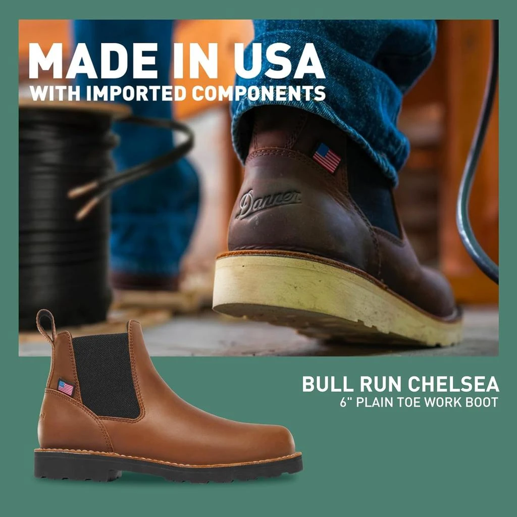 Danner Danner 6” Bull Run Chelsea Work Boots for Men - Oiled Full-Grain Leather Upper with Mesh Lining, 3-Density Cushion Footbed, and Non Slip Wedge Outsole 2