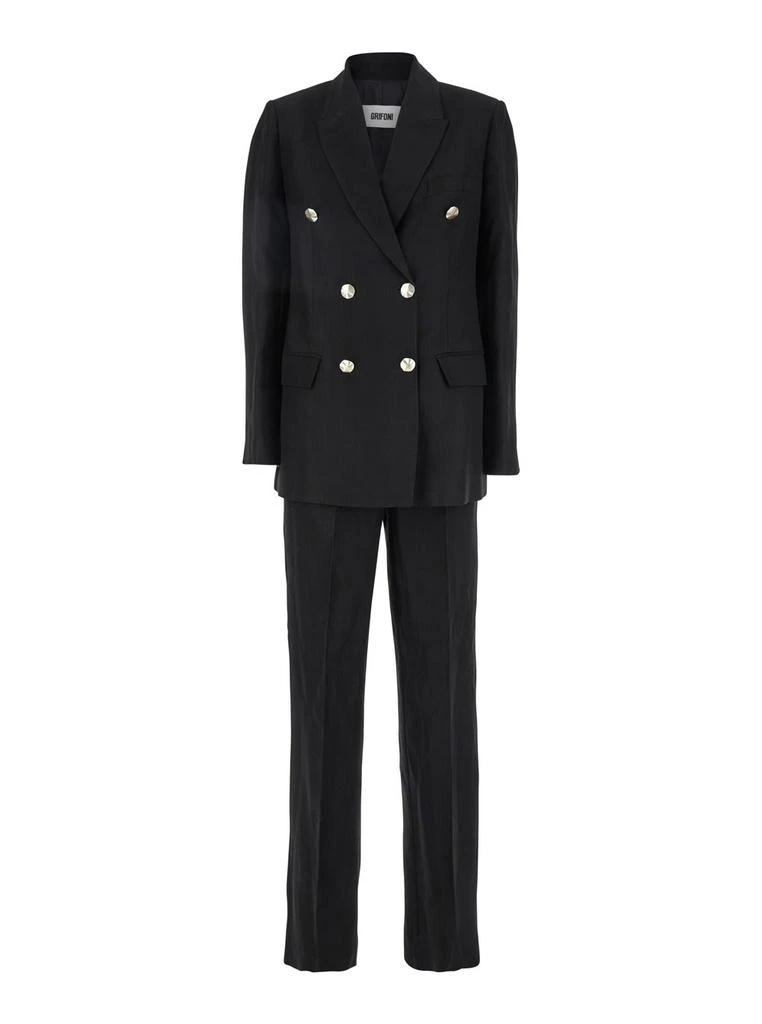 MAURO GRIFONI Black Double-breasted Suit With Notched Revers In Viscose And Linen Blend Woman 1
