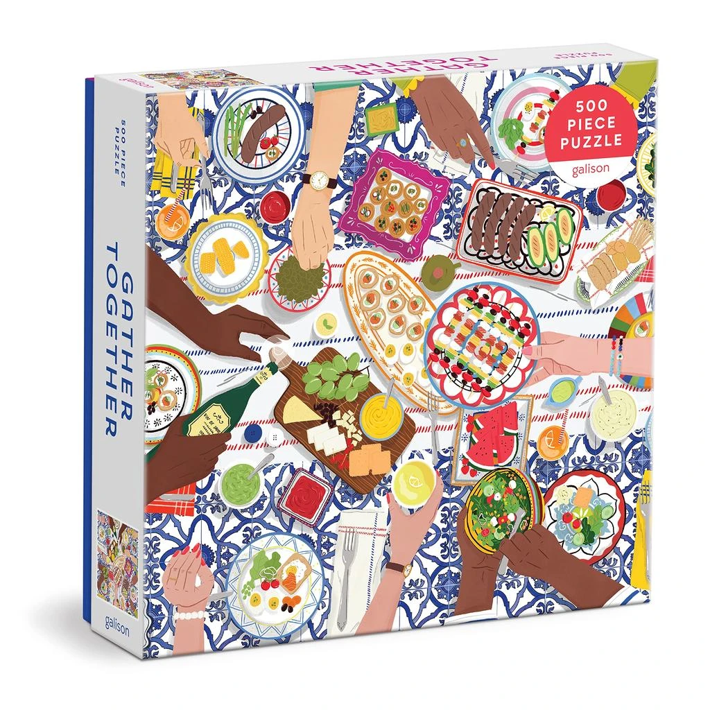 Galison Galison Gather Together – 500 Piece Puzzle Fun and Challenging Activity with Bright and Bold Artwork of Mediterranean Vignette of Friends and Family for Adults and Families
