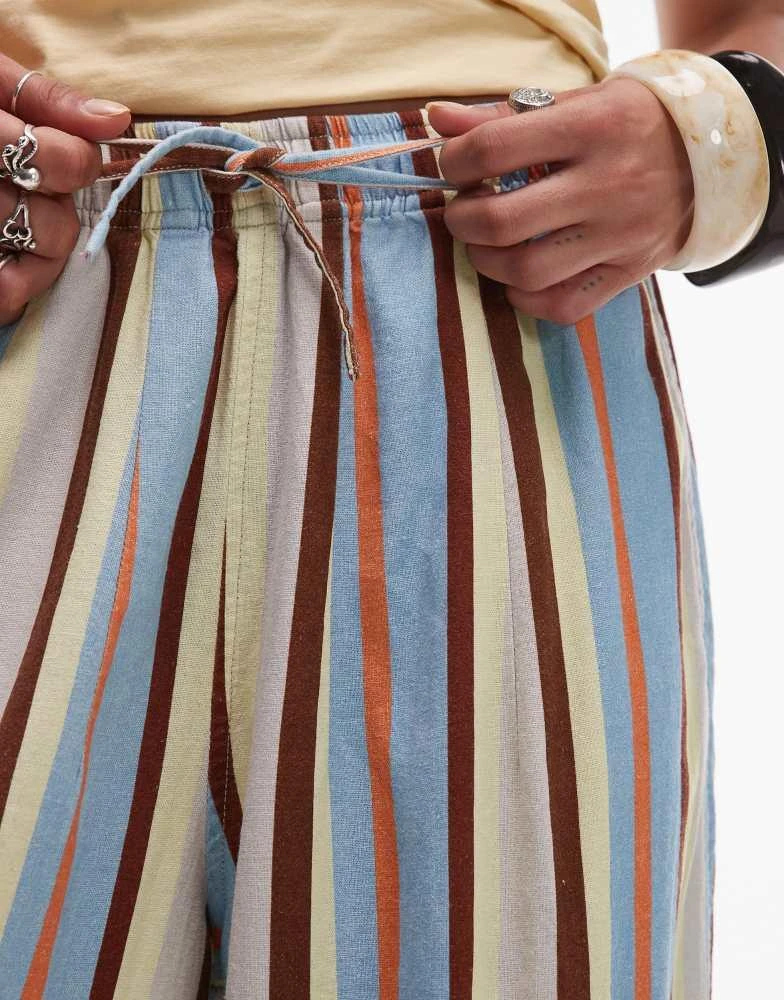 Topshop Topshop linen balloon trouser in blue multi stripe 3