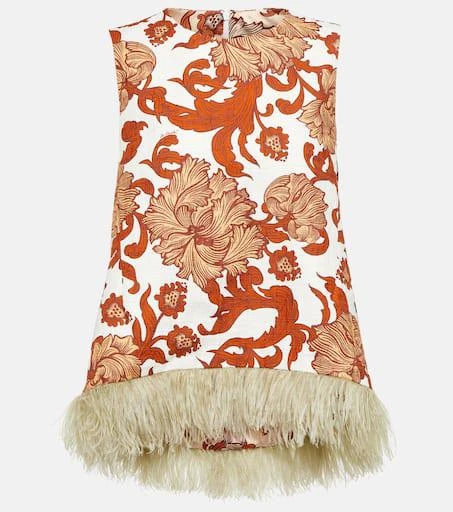 LA DOUBLE J La Scala feather-trimmed cotton-blend top 1