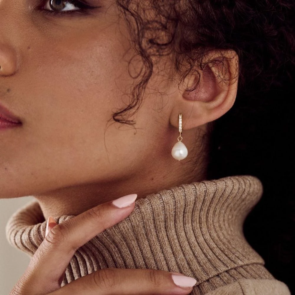 Orelia London Pearl Drop Pavé Huggie Hoop Earrings 4