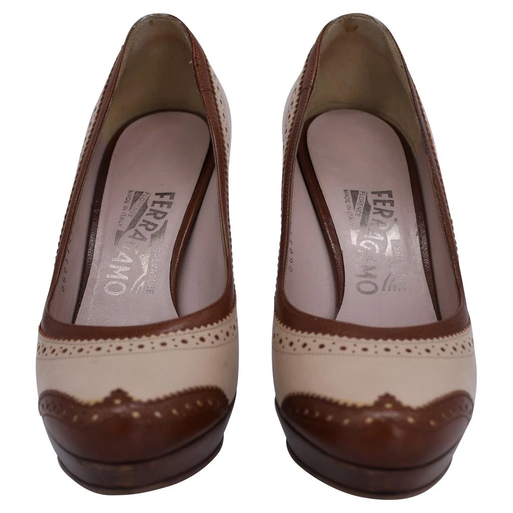 Salvatore Ferragamo Brogue Platform Pumps in Brown Leather 2