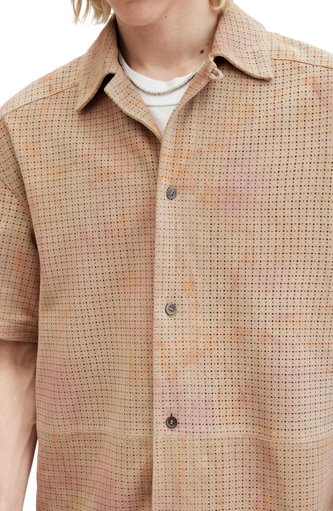 ALL SAINTS Dante Perforated Leather Camp Shirt