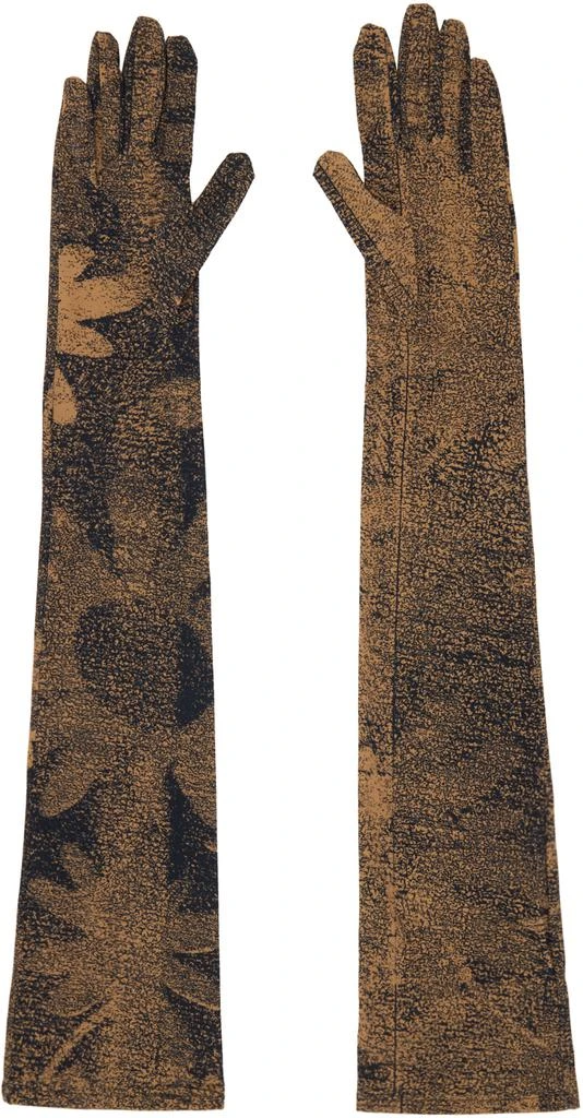 MM6 Tan & Black Printed Floral Gloves 2