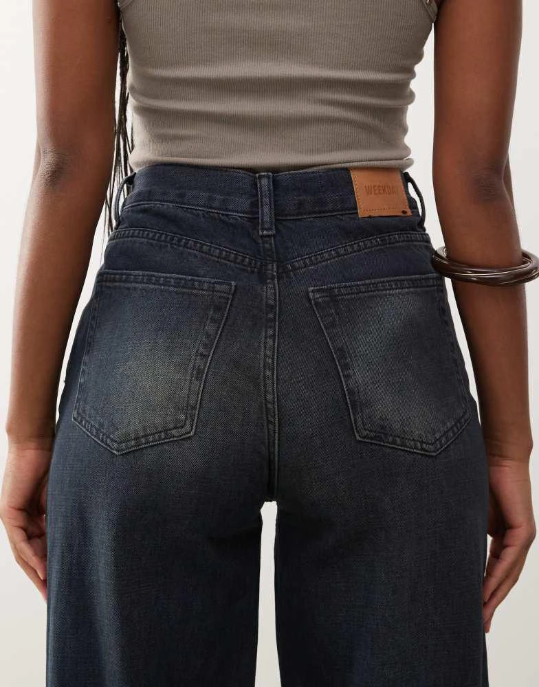 Weekday Weekday Rail mid rise baggy fit jeans in deep ocean blue 4