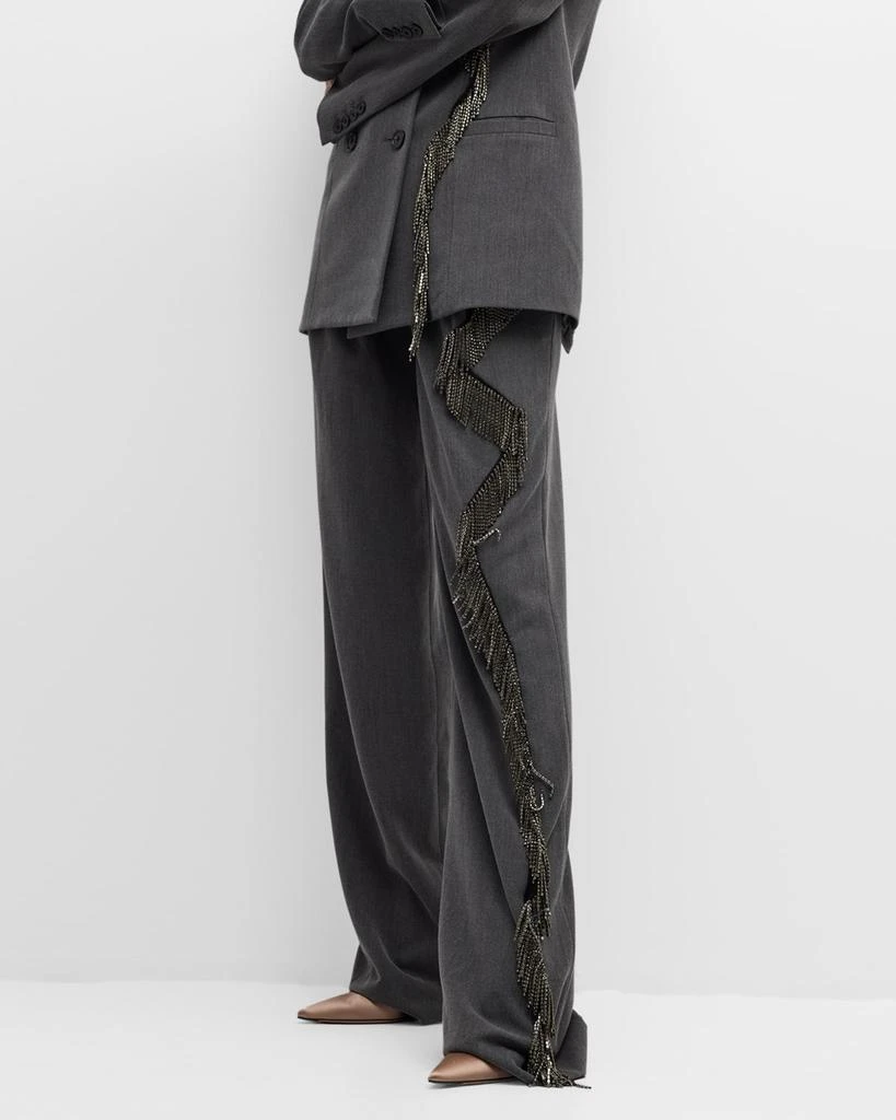 Hellessy Cliff Crystal Fringe Straight-Leg Pants 7