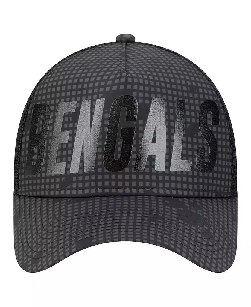 New Era Men's Black Cincinnati Bengals Midnight Ink Tonal Text A-Frame Trucker 9FORTY Adjustable Hat 2