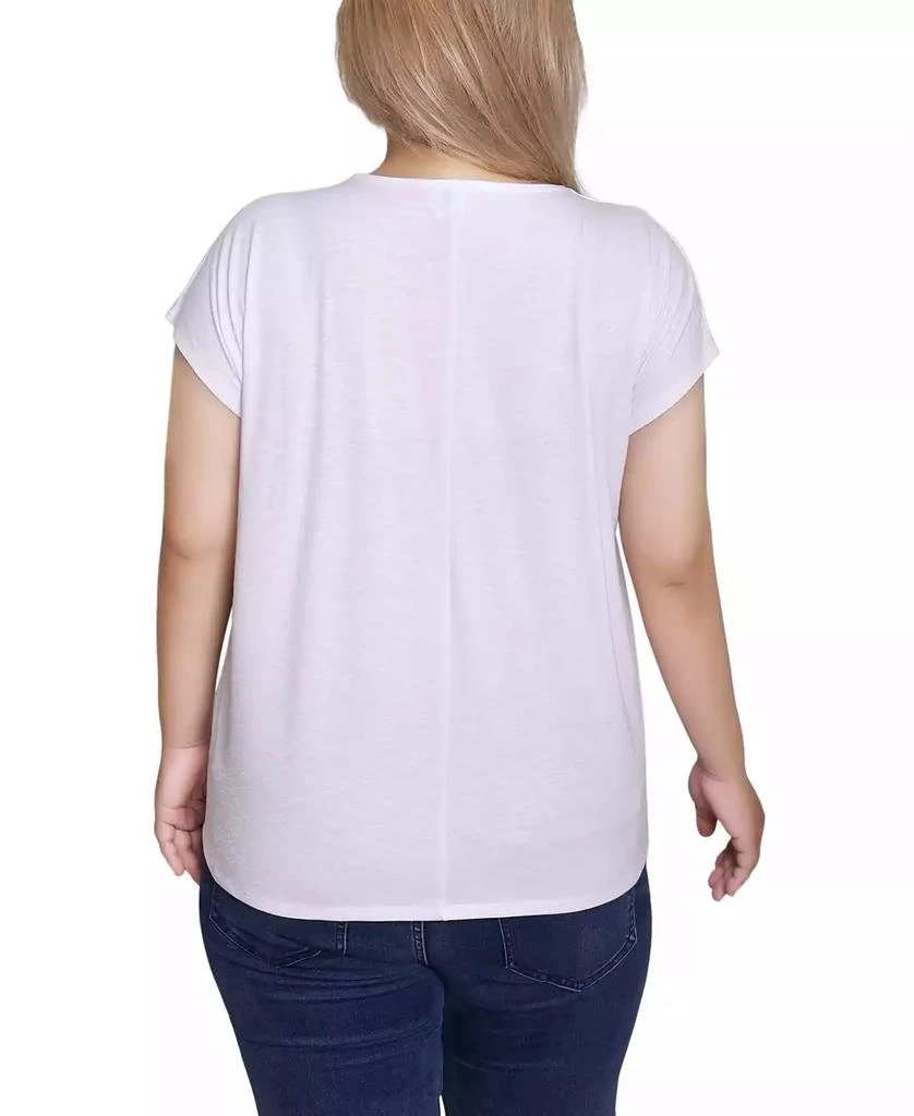 NY Collection Plus Size Embroidered Yoke Extended Sleeve Top 2