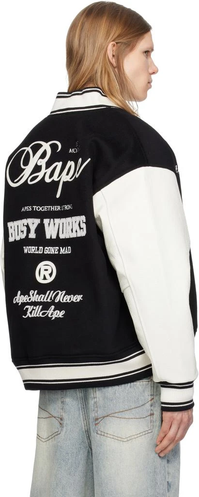 Bape Black & White 'BAPE' Varsity Bomber Jacket 3