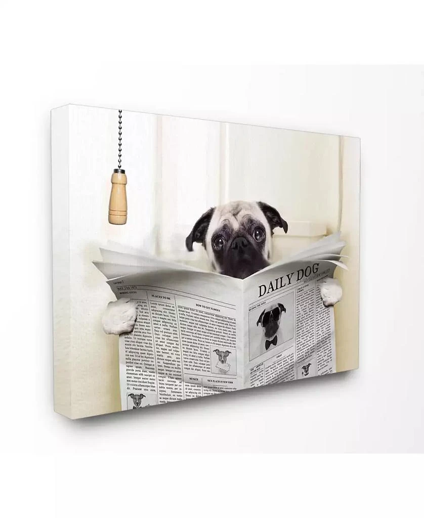 Stupell Industries Pug Reading Newspaper in Bathroom Canvas Wall Art, 16" x 20"