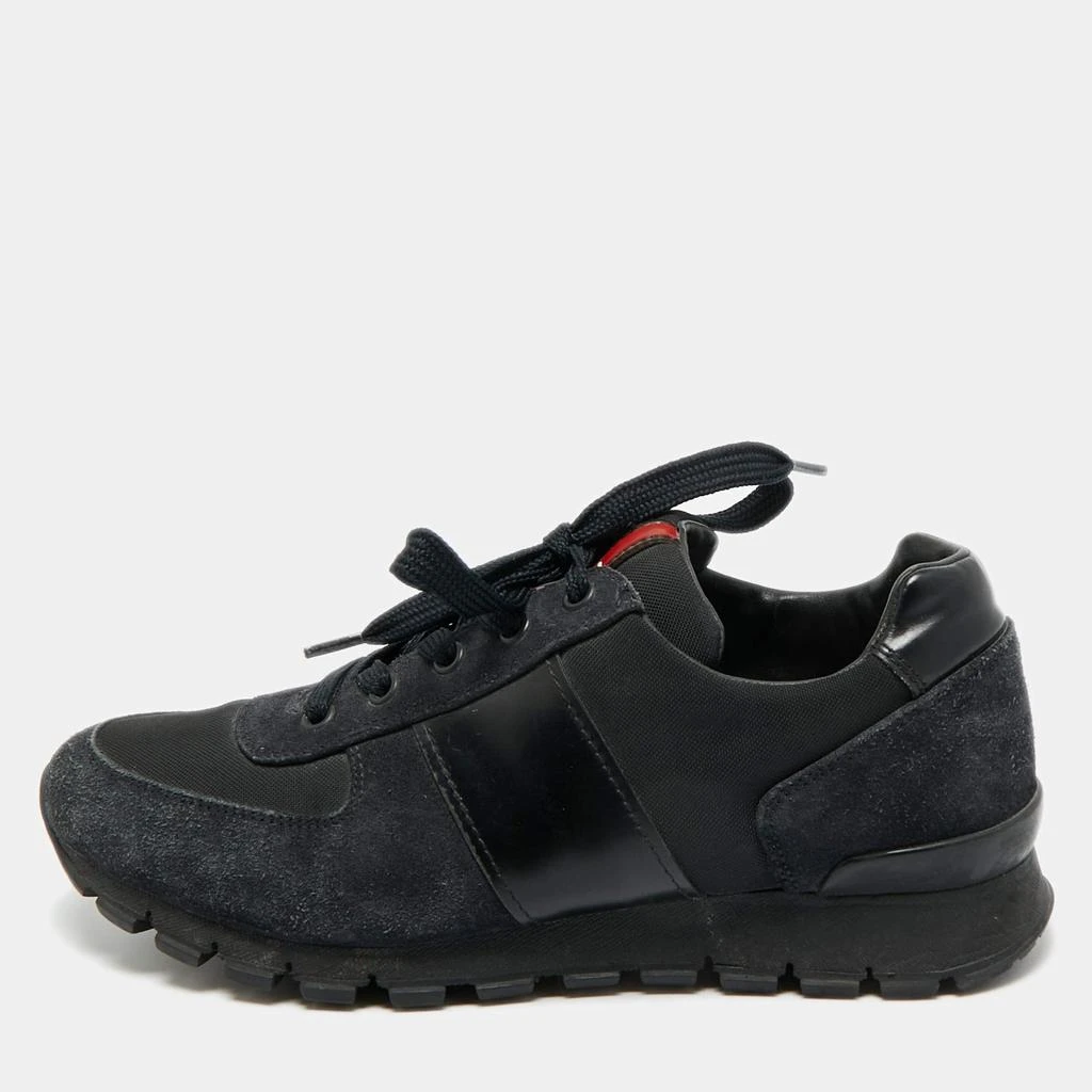Prada Black/Navy Blue Canvas and Leather Match Racer Lace Up  display picture 1