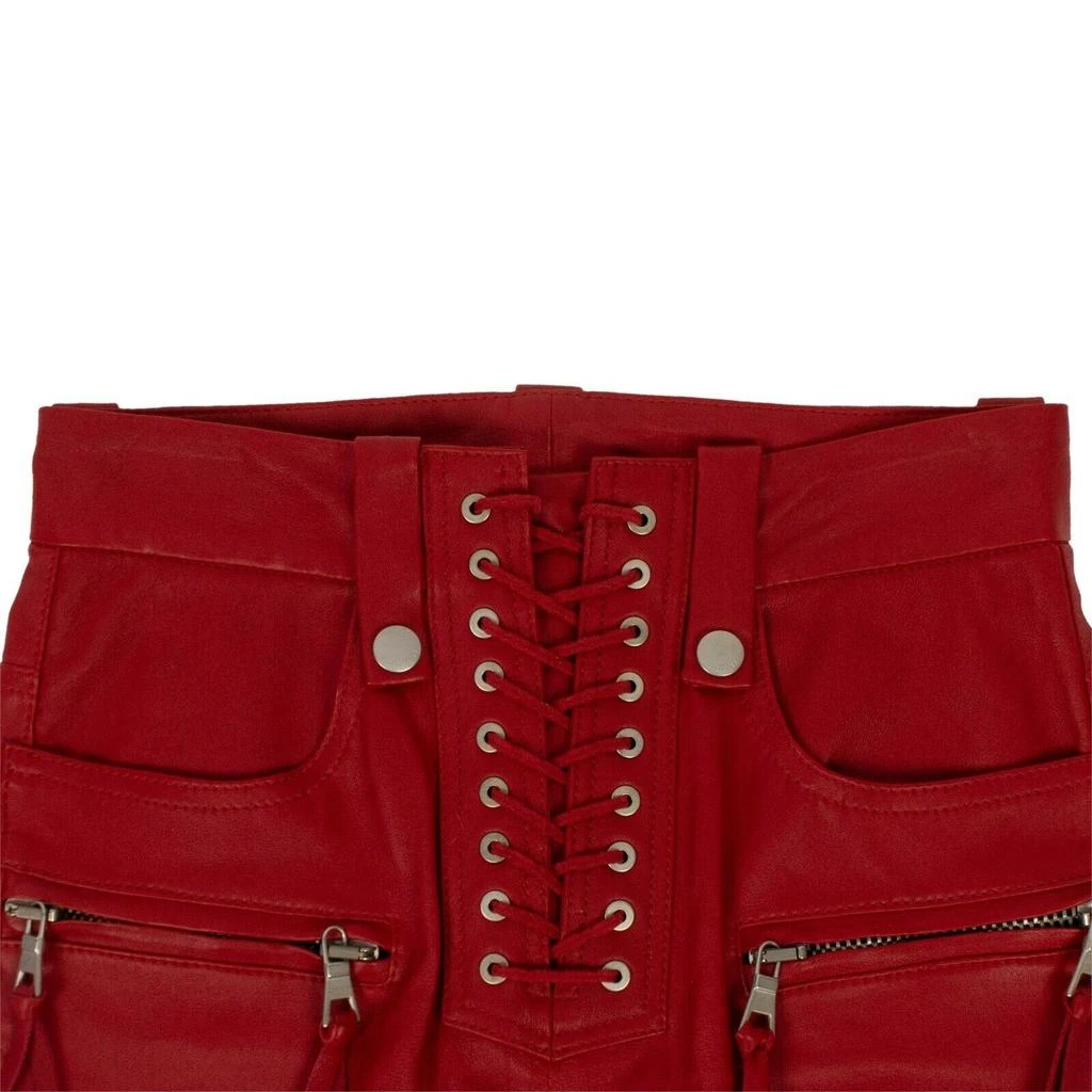 Unravel Project Leather Cropped Plonge Lace-Up Pants - Red 3