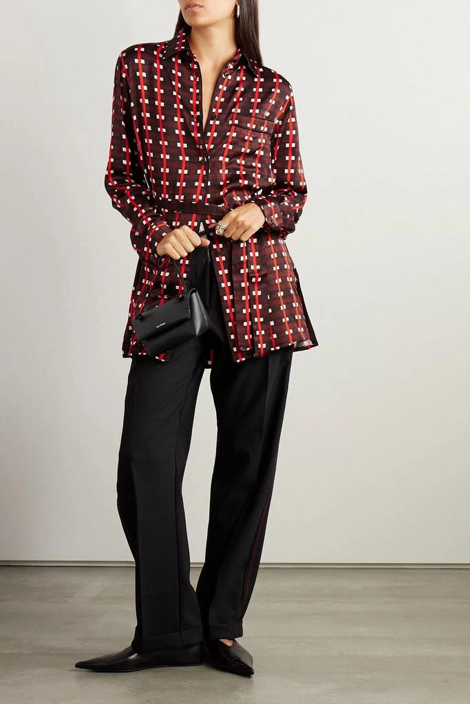 WALES BONNER Melody belted checked satin shirt 2