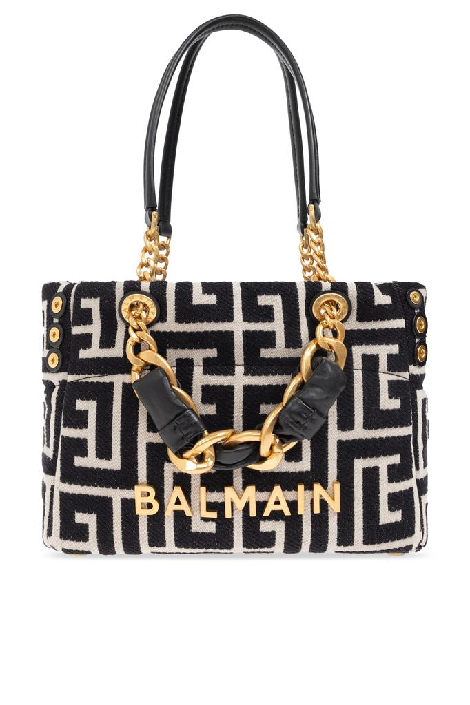 トートバッグ B-Army Medium Shopper Bag - Balmain - Raffia - Neutral/Black Medium raffia B-Army tote bag grey grey - Women | BALMAIN