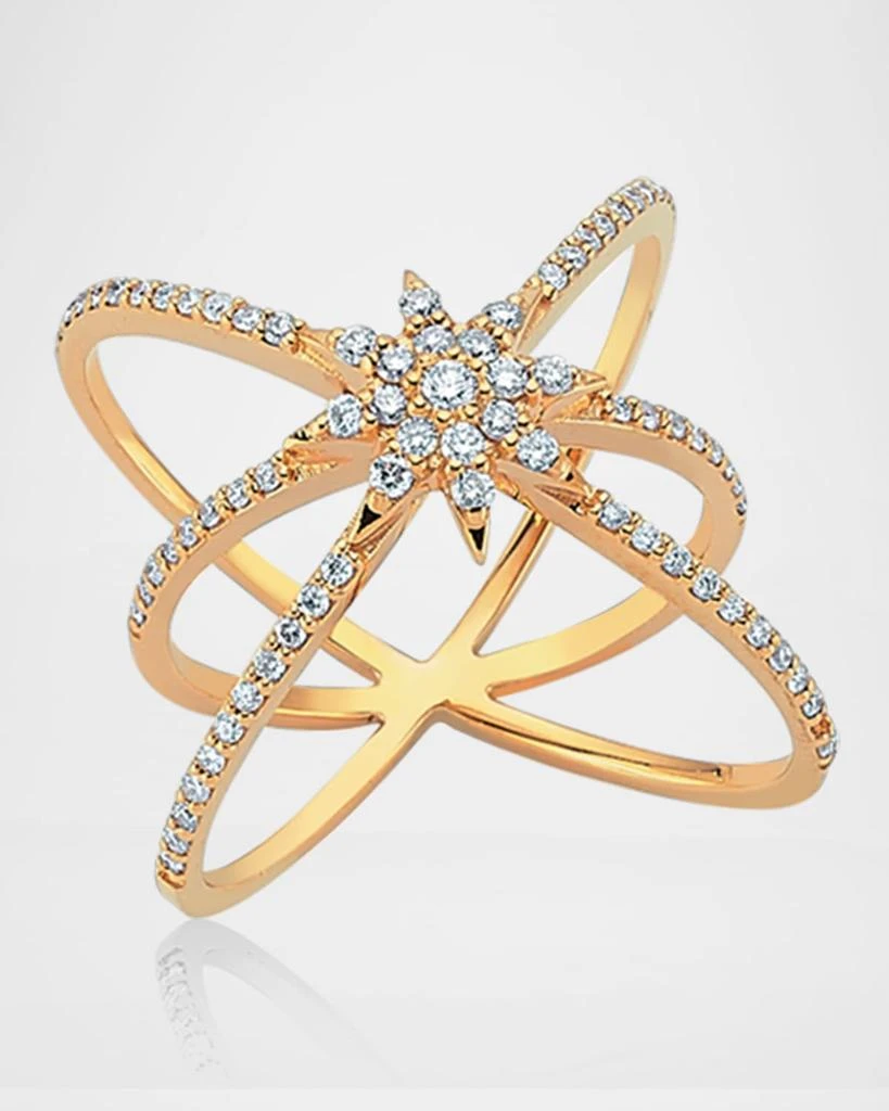 Bee Goddess Venus Star 14k Diamond Crisscross Ring, Size 7 1