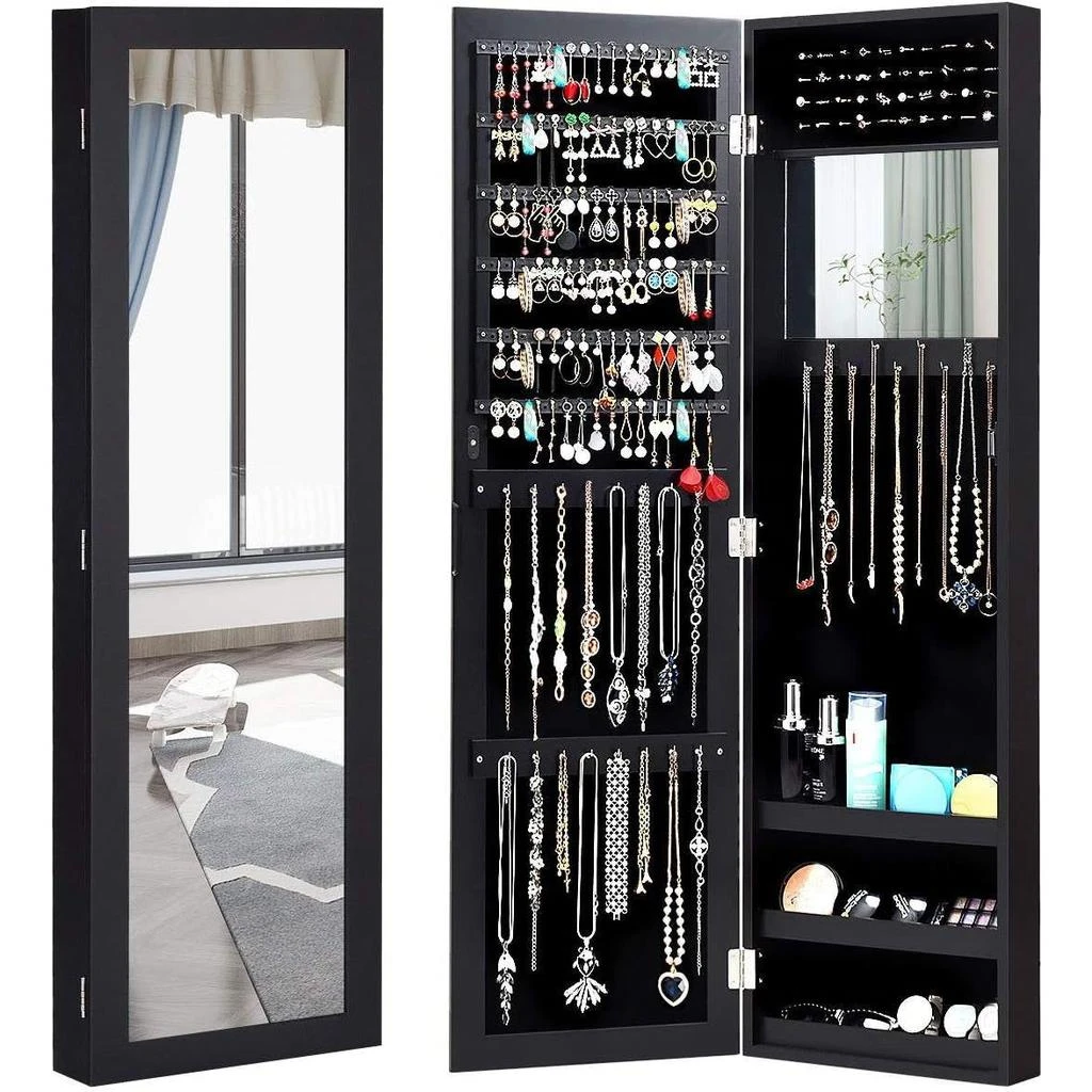 Hivvago 2-in-1 Black Wall or Door Mounted Jewelry Organizer Full Length Mirror 2