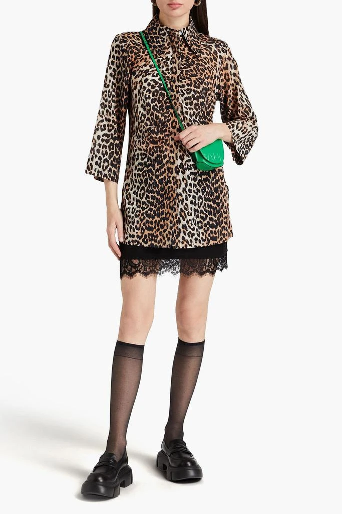 Ganni Ruched leopard-print cotton shirt 2
