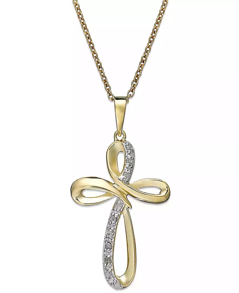 Macy's Diamond Cross Pendant Necklace in 18k Gold over Sterling Silver (1/10 ct. t.w.)